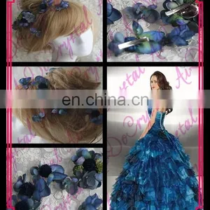 Aidocrystal Exquisite Deep Blue Artificial Flower Hair Pins Bridal Fascinators for Party thumbnail-1