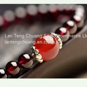 Garnet Back Chain Silver Ornament Pure Silver 925 Ornament Ancient Wind Hand String Natural Crystal Wine Red 5mm thumbnail-3