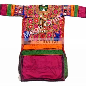 Kuchi Afghan Dress Top - Afghani Costume Banjara Mirror Work Tunic Top - Tribal Hippie Style Costume Dress thumbnail-4