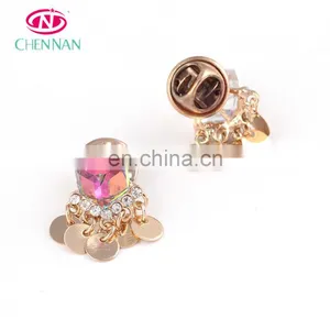 Glass Stone Button Costume Shirt Brooch for Clothing Collar Decoration Shiny Plating Golden thumbnail-2