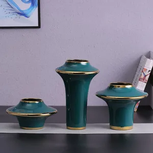 Flying Saucer Creative Three-Piece Yellow Green White Jingdezhen Gilded Ceramic Vase Hotel Decoration thumbnail-2