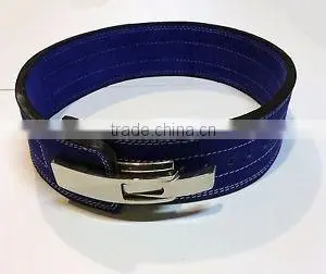 Professional Fitness Weightlifting Power Gym Belt Lever Genuine Blue Leather Belt 4" Silver Buckle New thumbnail-1
