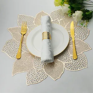 Flower Hollow Metallic Placemats Set of 6 Non-Slip Wipeable Table Mats for Dinner,Party,Wedding Accent Centerpiece thumbnail-2