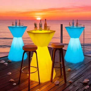 Color Changing Rainbow LED Bar Table, Gradient Light Round High Cocktail Table, Stylish Luminous Tall Desk for Event, Banquet thumbnail-5