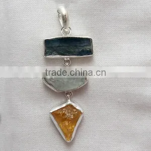 Fabulous Rough Kyanite Aquamarine Pendant, Gemstone Silver Jewellery, Fine Silver Jewellery thumbnail-3