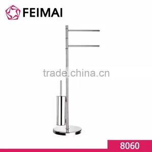 Free Standing Chrome Plated Paper Towel Rack and Toliet Brush Holder for Bathroom thumbnail-1