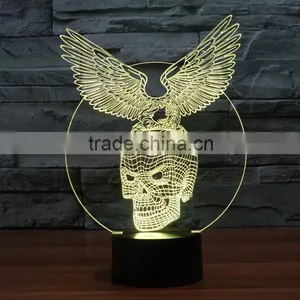 3D Optical Night Light Skull Wing 7 RGB Light Colors 10 LEDs AA Battery or DC 5V Mixed Lot thumbnail-4