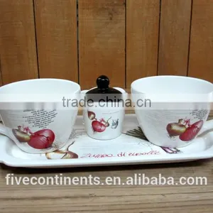 Elegant Set of Coffee Set Ceramic Sugar Jar and 2 Coffee Cups With Saucer thumbnail-1