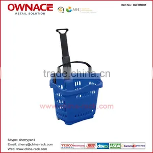 Popular Rolling Plastic Supermarket Shopping Basket With Handle thumbnail-1