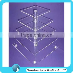 Square Clear Acrylic Wedding Cake Stand Crystal Stands for Weddings Cheap for Hotel thumbnail-1