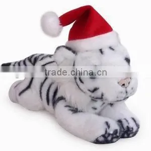 High Quality Factory Wholesale Realistic Christmas Plush Grovel White Tiger With Christmas Cap thumbnail-1