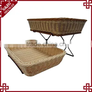 S&D Household Rattan Wicker Standing Plastic Fruit Tray 2 Layer Kitchen Storage Rack/shelf thumbnail-1
