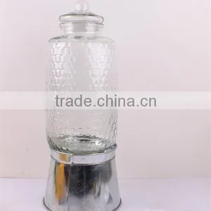 Hot Glass Juice Jar With Metal Stand thumbnail-1