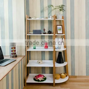 White Panel Modern Bamboo Corner Shelf for Display thumbnail-1