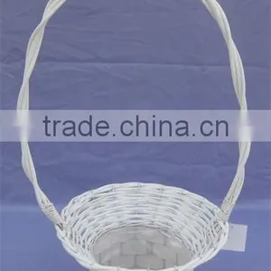 White Wicker Metal Gift Basket With Long Handle thumbnail-1