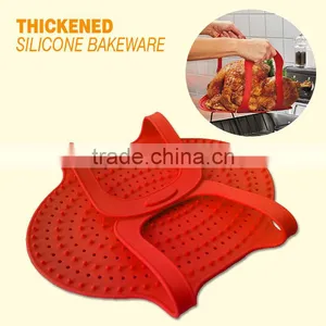 Foodgrade Silicone Roast and Turkey Lifter/Duck and Chicken Silicone Roast Lifter/ Non Stick BBQ Grill Mat Duck Chicken Silicone thumbnail-1