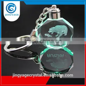 3D Laser Engraved Brown Bear Octagonal Crystal Led Key Chains Photo Led Crystal Key Chain thumbnail-4