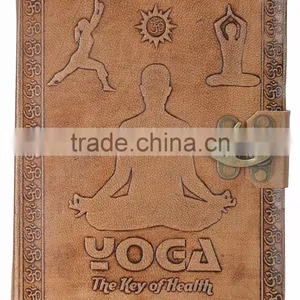 Handmade Vintage Tan Color Embossed Yoga Leather Journal With Clasp thumbnail-1