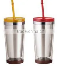 280ml/350ml/450ml Stainless Steel Inner Steel Outer Plastic Double Layer Cup With Straw thumbnail-2