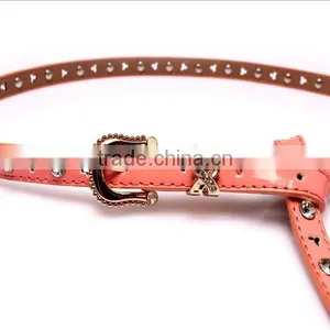 Fashion Rhinestone Inlaid Rivets Decorated Pin Buckle Sex Girl Thin Pink PU Waist Belt thumbnail-4
