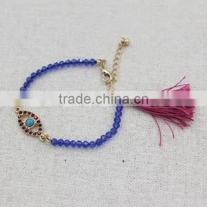 Rhinestone Turquoise Inset Oval Evil Eye Charm Crystal Bracelet Fashion Tassel Bracelet thumbnail-5