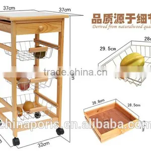 2016 Good Quality and Competitive Price Wooden Kitchen Trolley With Three Metal Wire Brackets thumbnail-1