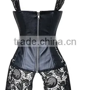 Hot Sale Women's Steampunk Gothic Faux Leather Bustier Corset With Lace Skirt thumbnail-2