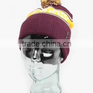 Acrylic Wholesale Custom Knitted Beanie Hats With a Ball thumbnail-2