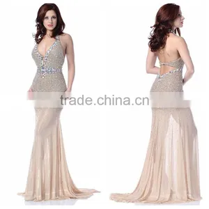 Halter Neck Tulle Beading Real Sample New Evening Dress Patterns thumbnail-1