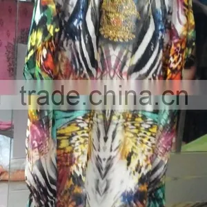 SILK CREPE Crystal Embellished Lace up Kaftan CAFTAN Tunic Poncho Blouse thumbnail-4