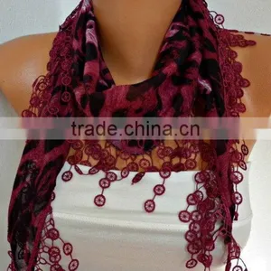 Burgundy Leopard Print Scarf Animal Scarf Shawl Cowl Scarf Necklace Cotton Scarf Gift Ideas For Her Women Fashion Accessories - thumbnail-1