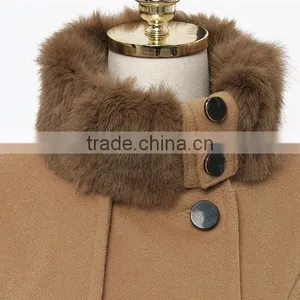Women's Fashion Faux Fur Lapel Double-breasted Thick Wool Trench Coat Jacket thumbnail-3