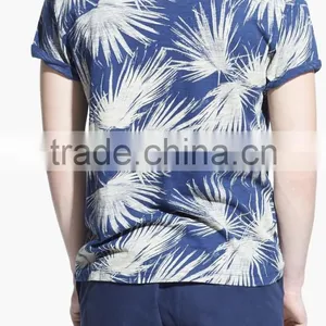 100% Cotton Men's Leaf Printed Short Sleeves Casual T Shirt thumbnail-2