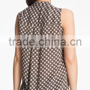 Sleeveless Dot Print Blouse With High Low Hem thumbnail-3