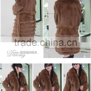 Elegant Rabbit Hair, Fox Fur Collar, Long Fur Coat, Fur Garment JL011 thumbnail-1