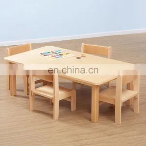 Classic Beech Rectangular Children Study Wooden Writing Table Chair thumbnail-1