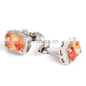 Fashion Elegant Gold Plating Enamel Blue Diamond Round Cufflinks thumbnail-2