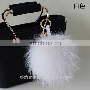 Factory Wholesale 15 cm Fluffy Real Raccoon Fur Pompon Pompom Keychain thumbnail-1