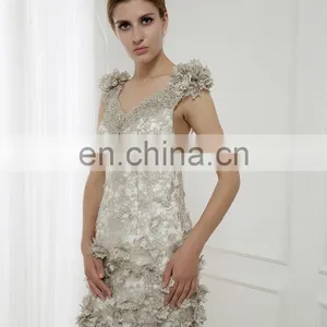 C5021 Silver-gold Lace Flower With Crystal India Mermaid Bridal Wedding Dress thumbnail-3