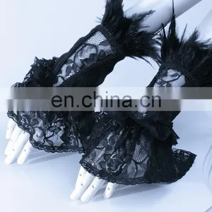 Gothic Laced Mini Gloves With Feathers thumbnail-1