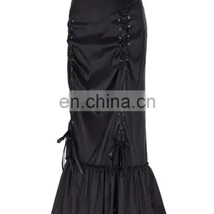 Belle Poque Women's Vintage Retro Gothic Victorian Style N/T Taffeta Long Black Ruched Skirt BP000208-1 thumbnail-2