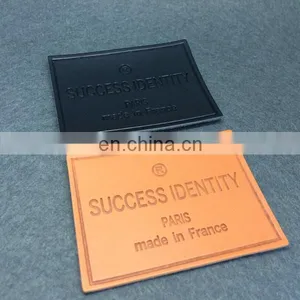Custom Brand Logo Label Black Imprint 3D Rivet Pyramid Modern Style Leather Label Customized Silk Printing Logo for Jeans Jacket thumbnail-1