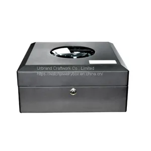 Customized Size Logo Watch Box Matt Wood Vintage Locked Watch Box With Round Glass Window on the Lid thumbnail-3