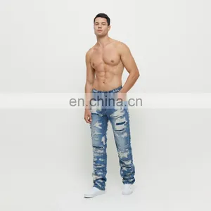 DiZNEW OEM Denim Baggy Pants Distressed Streetwear Ripped Embroidered Mens Jeans thumbnail-6