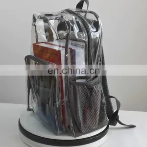 Heavy Duty Waterproof Clear PVC Backpack Transparent School Bag With Grey Trim thumbnail-1