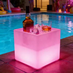 Square Waterproof PE LED Ice Cooler With RGB Changeable Light Modern Design Portable & Durable Tabletop Beverage Cooling Chest thumbnail-2