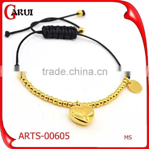 Fashion Bracelet Wax Rope Adjustable Gold Bead Bracelet With Heart Pendant thumbnail-1
