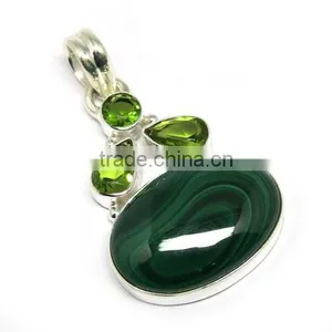 Precious Design Of Malachite Peridot 925 Sterling Silver Jewelry Pendant, Gemstone Jewelry Exporter, 925 Sterling Silver Jewelry thumbnail-1