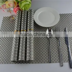 High Quality 45*30cm PVC Silver Woven Mesh Placemat 8*8 Gold Color Placemat Table Mat Runner Dining Mat thumbnail-2