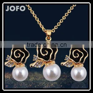 Rose Pearl Jewelry Sets Silver Plated Pendant Neckalce & Earrings Set For Women thumbnail-1